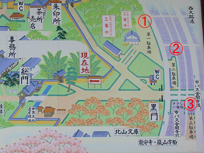 金閣寺の駐車場境内案内図-01